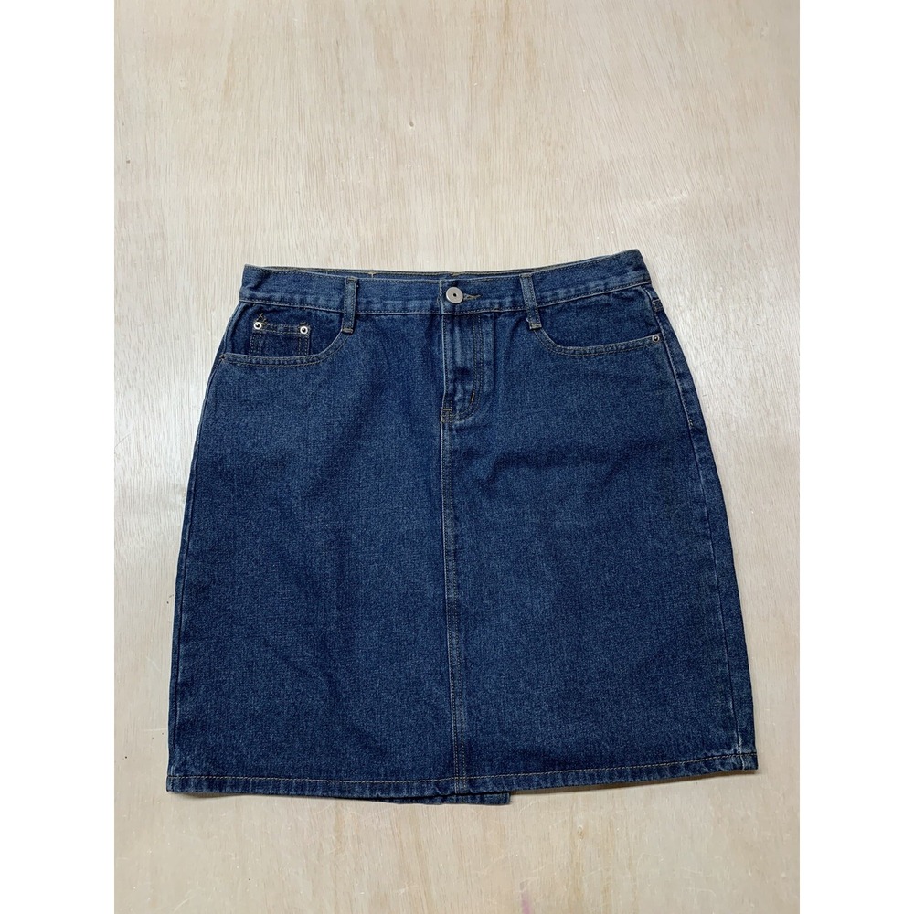 ChouYatou Women's Denim Blue Jean Skirt Back Pockets‎ Waist Measures 32 Inches